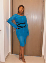 Load image into Gallery viewer, Rich blue lace up body-con dress