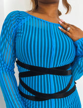 Load image into Gallery viewer, Rich blue lace up body-con dress