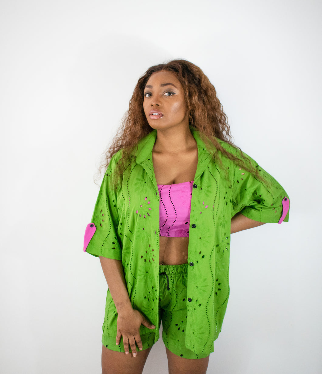 Green 3 piece cotton voile set